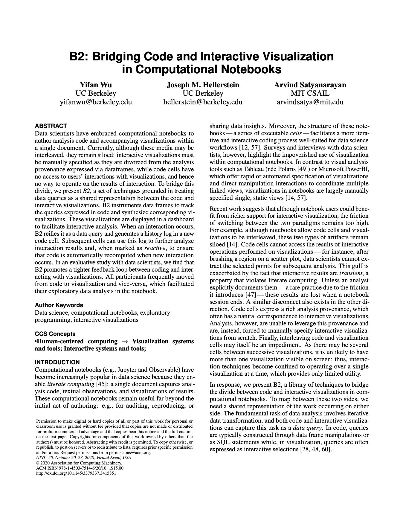 B2: Bridging Code and Interactive Visualization in Computational Notebooks